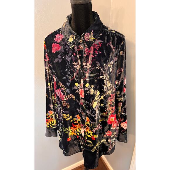 Soft Surroundings Jardim floral velvet button down long sleeve blouse tunic.‎ PL - Picture 8 of 9
